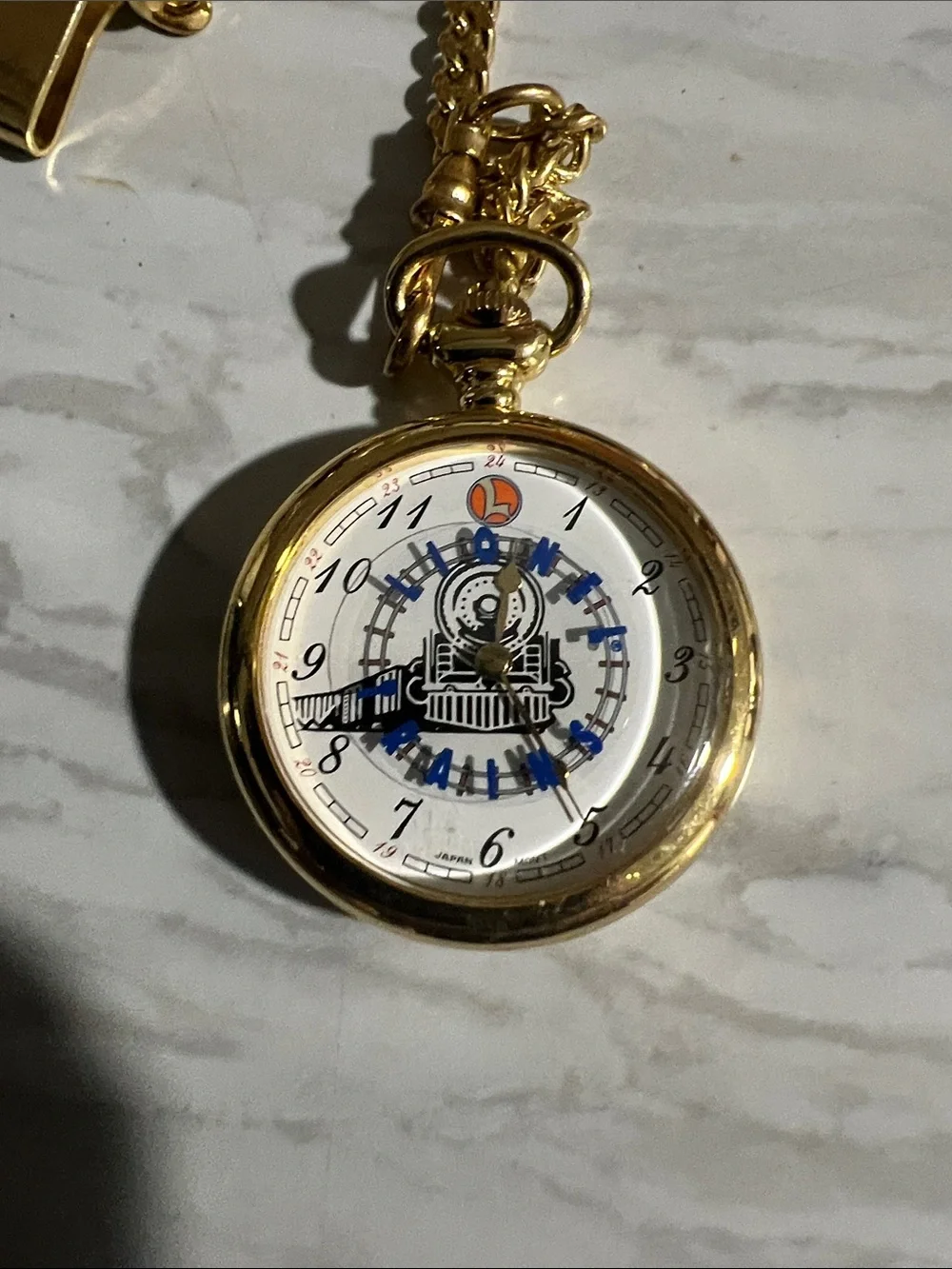Gold Pocket Watch with Train Dial - Men Accessories